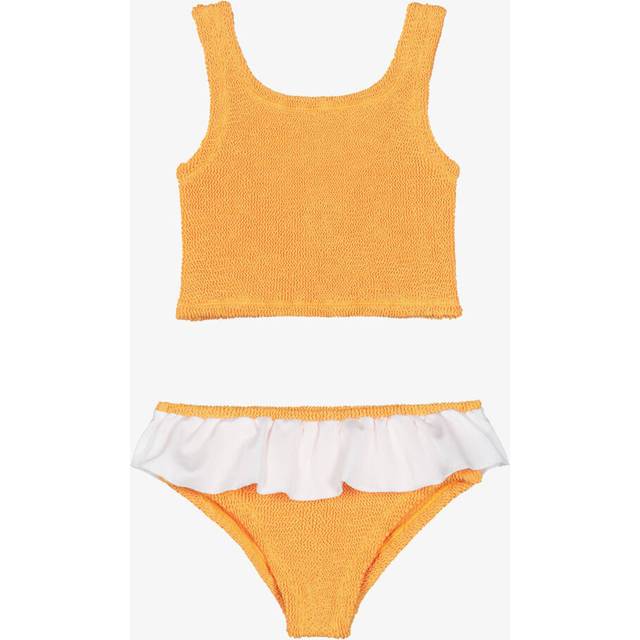 Hunza G Girls Orange Crinkle Bikini With White Frill - 7-12 year