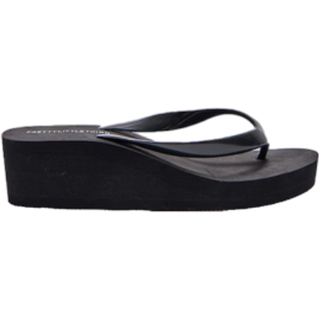 Black Round Toe Simple Platform Flip Flops, Black - 7