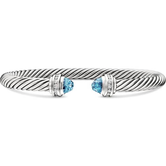 David Yurman - sterling silver Classic Cable diamond and topaz bracelet (5mm) - women - Sterling Silver/Blue Topaz/Diamond - L - SSABTDI SILVER