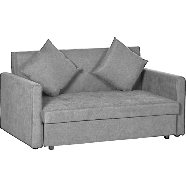 Homcom 2 Seater Sofa Bed, Convertible Bed Settee, Modern Fabric Loveseat Sofa Couch W/ Cushions, Hidden Storage For Guest Room, Light Grey