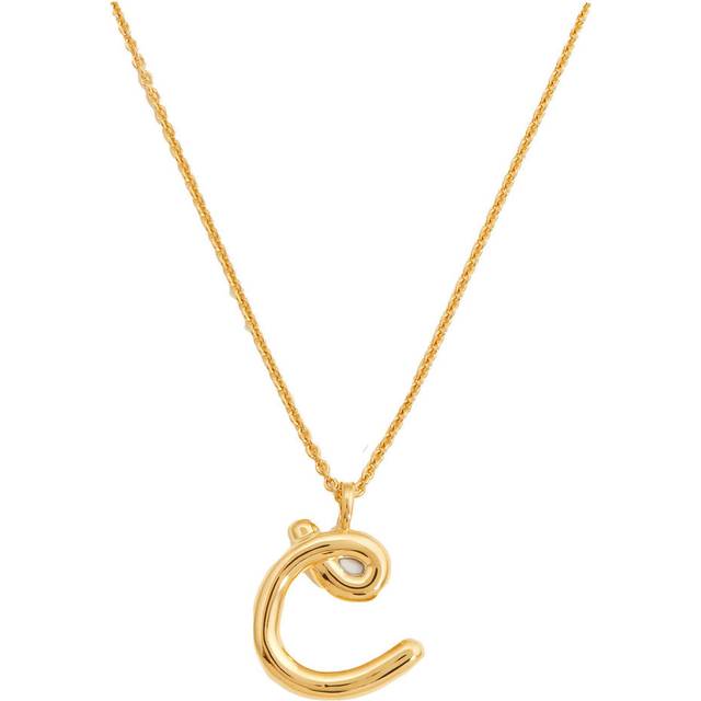 Curly Molten Initial Pendant Necklace - Initial C | Gold