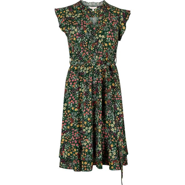 Apricot Women's Green Floral Print Ruffled Mini Dress New Look - UK 14