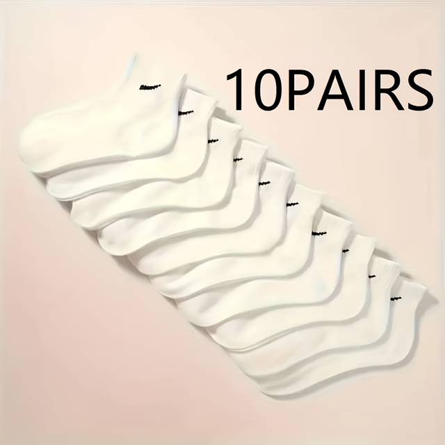 TEMU 10 Pairs Soft & Comfortable Unisex Ankle Socks With Striped Design - Black & White, Ribbed Cuff, Couples, Casual Wear, And Sports, Casual Socks | Striped Socks | Texture
