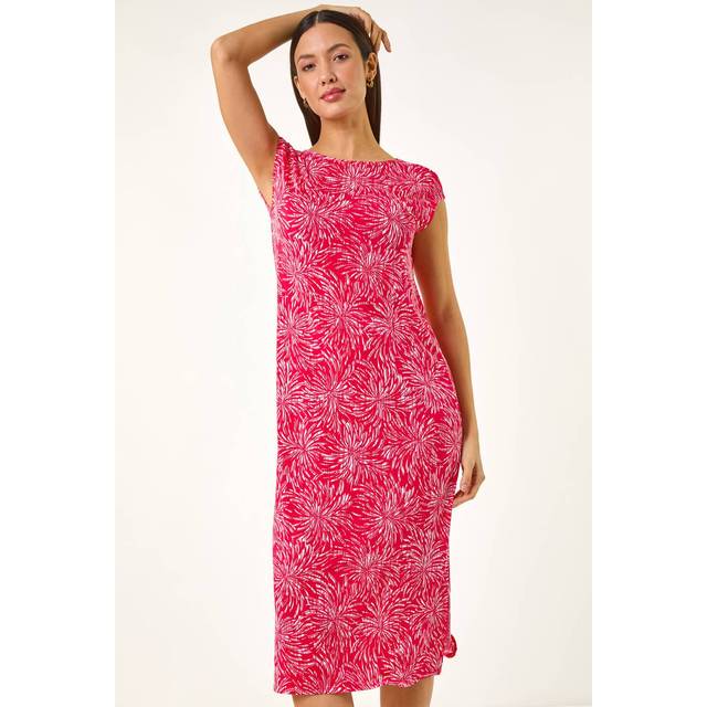 Abstract Print A-Line Midi Dress - Coral - 14