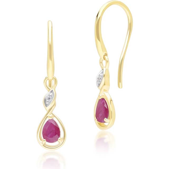 Classic Pear Ruby & Diamond Drop Earrings In 9ct Yellow Gold