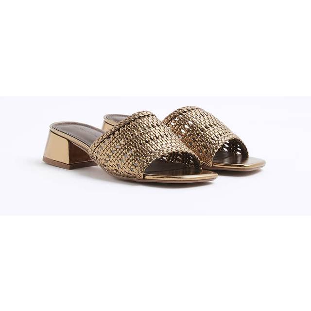 River Island Womens Brown Wide Fit Woven Block Heel Mule Sandals - 7 Wide Fit
