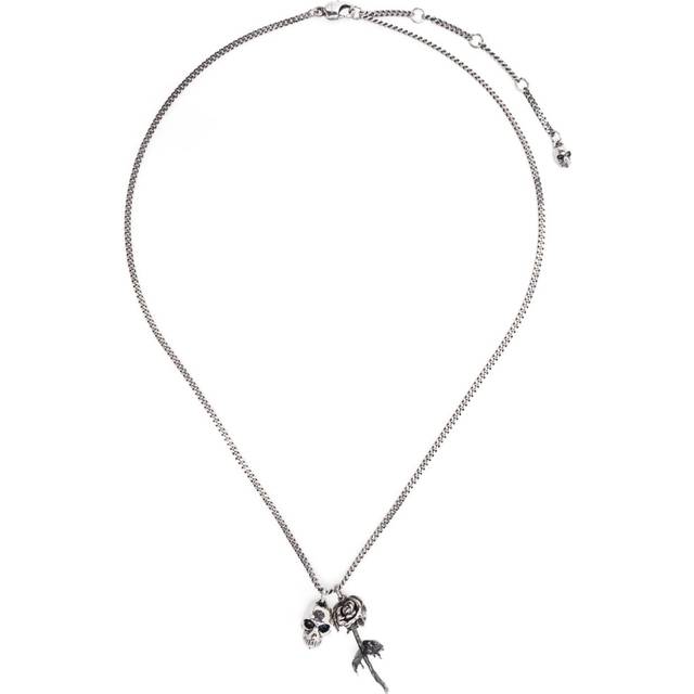 Alexander McQueen - Skull & Dipped Rose necklace - men - Brass/glass - One Size - Silver