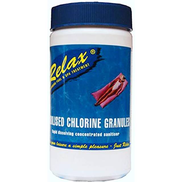 RELAX 1kg Chlorine Granules Hot Tub Pool Spa Water Sanitiser Grade A Stabilised