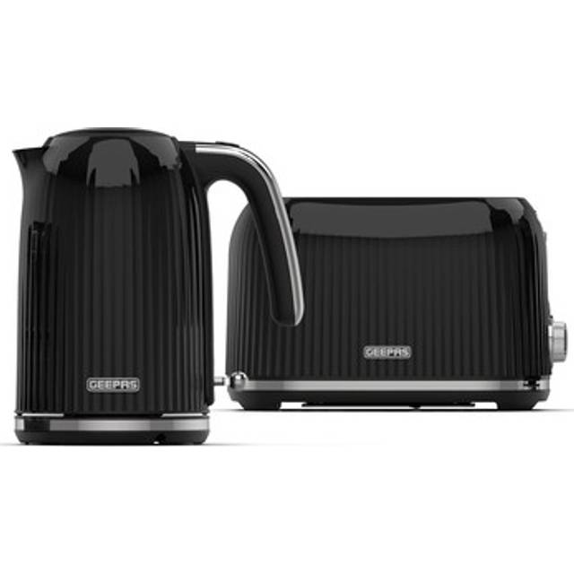 GEEPAS 1.7L Rapid Boil Cordless Kettle & 2 Slice Toaster 1750W Kitchen Combo Set Black 2 - Slice