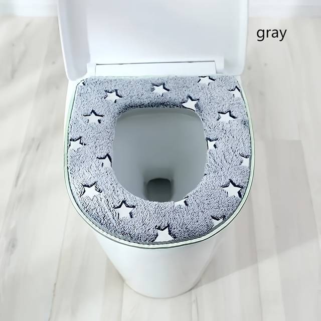 TEMU 1pc Starry Sky Gray & Green Glowing Luxury Soft Toilet Seat Cover - Removable & Reusable With Secure Adhesive Clasp Closure, Comfortable Bathroom Essential For Use, Toilet Seats For Bathrooms