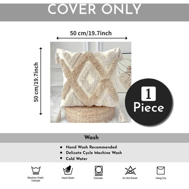 TEMU Oho Style Sofa Throw Pillow Covers, Hand-finished With Tassle Details, Soft & Stylish Moroccan Decorative (no Insert)