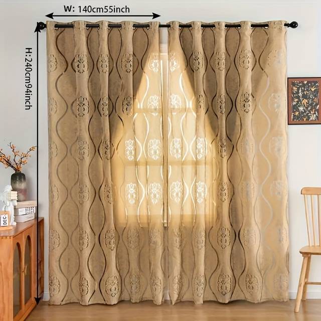 TEMU 1pc Bohemian Luxury Golden Geometric Semi-blackout Curtain - 100% Polyester Light Filtering Thermal Insulation Drapes With Eyelets For Living Room, Bedroom, Balcony, Curtains For Living Room