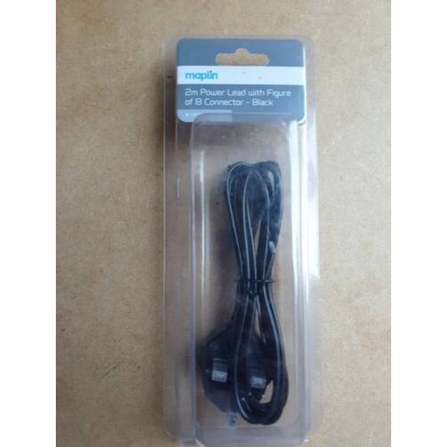 Maplin 2m black power lead / mains cable figure of 8 iec c7 connector 3 pin plug