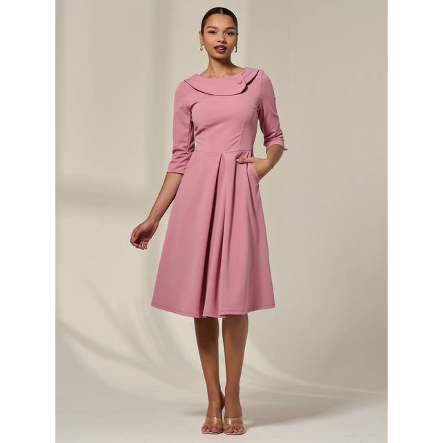 Jolie Moi Round Collar Midi Dress, Mauve Pink