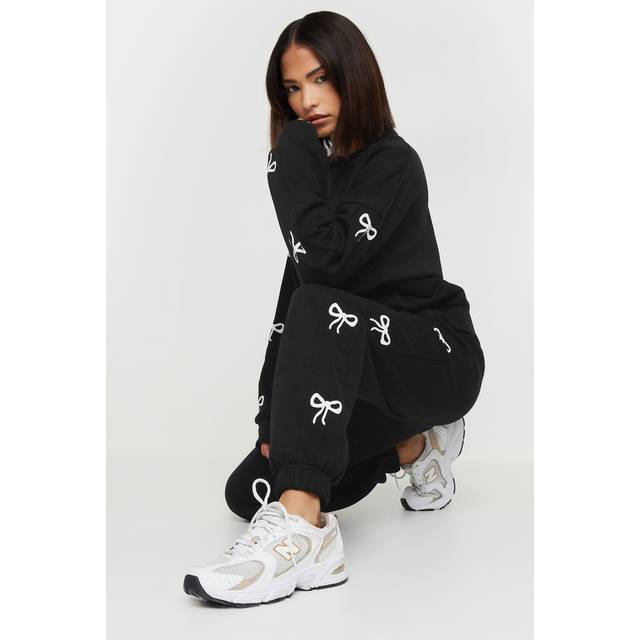 Pixiegirl Petite Black Bow Detail Cuffed Joggers 14 Pixiegirl | Petite Women's Joggers