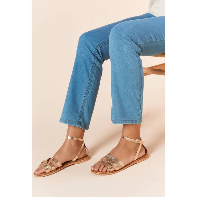 Womens Wide Fit Jaleesa Leather Woven Flat Sandals - Gold - 5