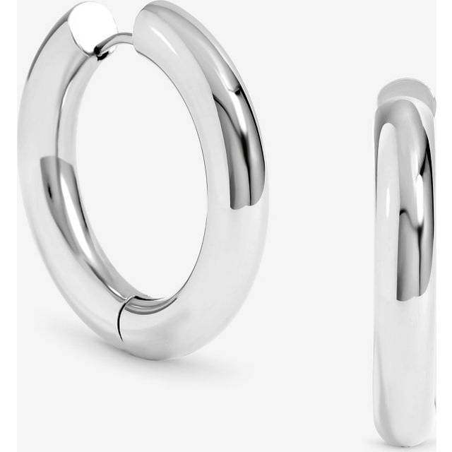 Waterproof Silver Plated Large Chubby Hoop Earrings - One Size