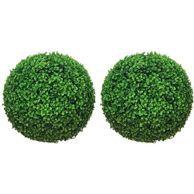 HOMCOM Set of 2 Artificial Topiary Balls Indoor Outdoor Faux Boxwood Balls | TJ Hughes Green