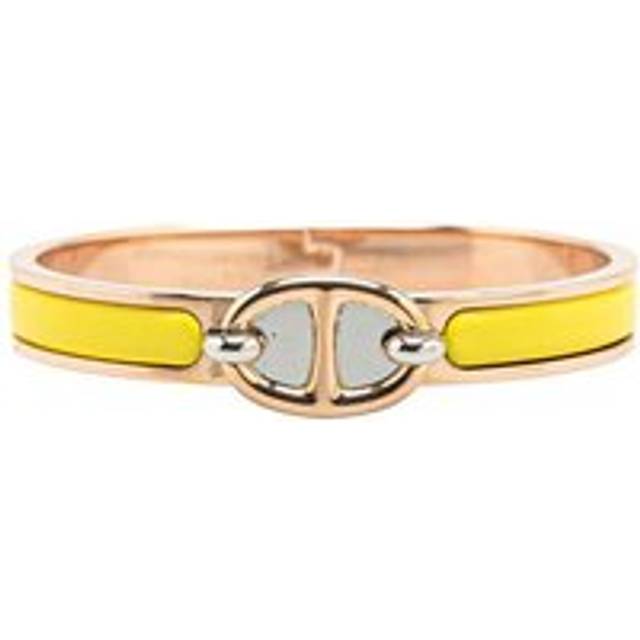 Womens Preloved Enamel Bangle Rose Gold Hinge Wo - Yellow Bracelets - One Size