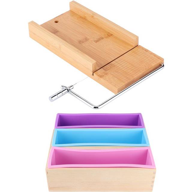 1200ml DIY Silicone Soap Making Mold Wooden Box Set Manual Soap Cutter with Scale Kitchen Tool