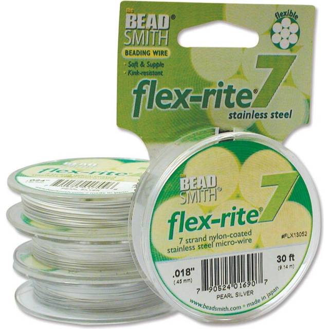 The Beadsmith Flex-Rite 7 Strand Nylon Coated  Stainless-Steel Beading Wire  Jewelry Making Supply (.02 Dia  Pearl Silver - 30 Ft)