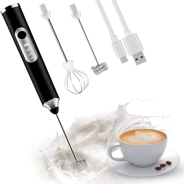 ADOV Milk Frother Handheld, Stainless Steel Electric Milk Foam Maker with Stainless Steel Whisk and Egg Beater, Rechargeable Mini Blender