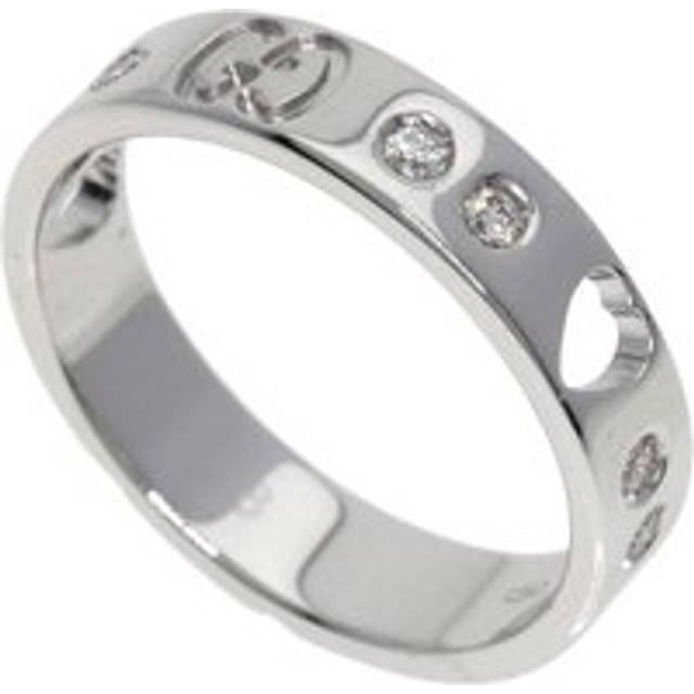Womens Preloved Diamond Heart CutOut Ring Wo - Silver - Grey - One Size