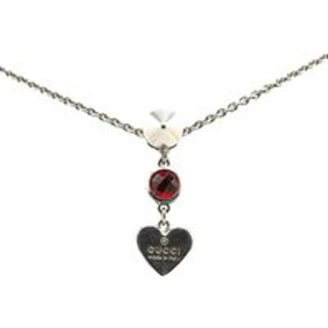 Womens Preloved Heart Pendant Necklace Red Crystal Wo - Silver - Grey - One Size