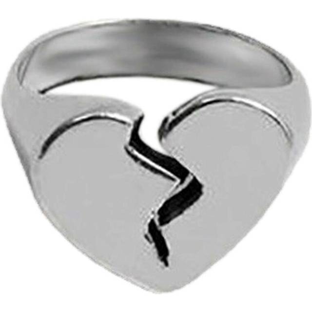 (As show, One size) Vintage Broken Heart Band Ring Dainty Engagement Promise Love Ring Statement