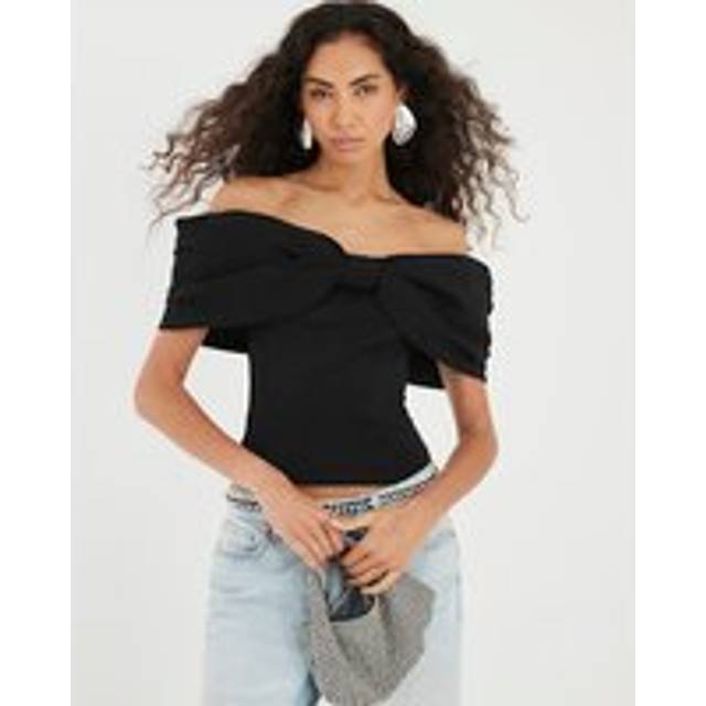 River Island Womens Black 3D Bow Bardot Top - L