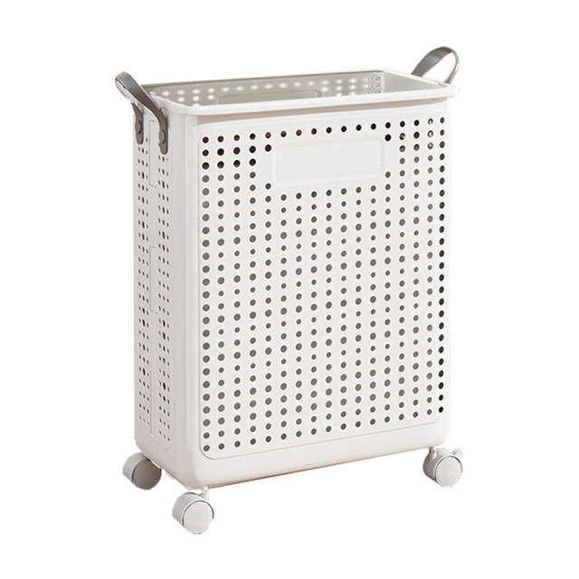 Household Folding Dirty Laundry Basket Bathroom with Pulley 37.7x22x50cm