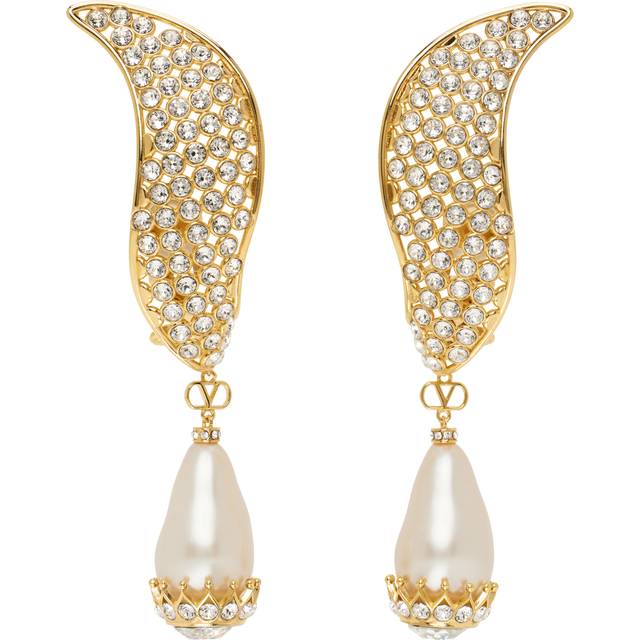 Valentino Garavani Gold 'Poetique des Gouttes' Clip-on Earrings - RFR ORO/NERO/CRYSTAL - UNI