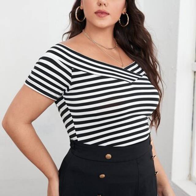 Luneh Plus Striped Off The Shoulder Tee, Summer