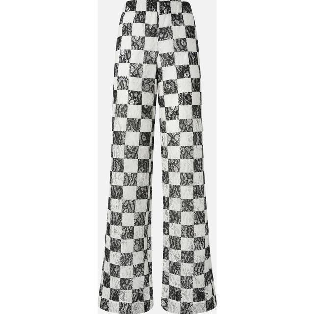 Pinko, Pantalon large en dentelle à carreaux, Blanc/noir, XS