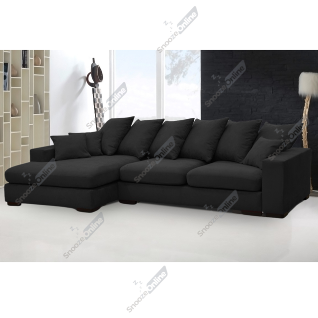 (Black, Left Hand Facing) SnoozeOnline Plush Chaise Lounge Corner Sofa with Scatter Cushions Left/Right Hand Facing with Modern Design Durable Legs So