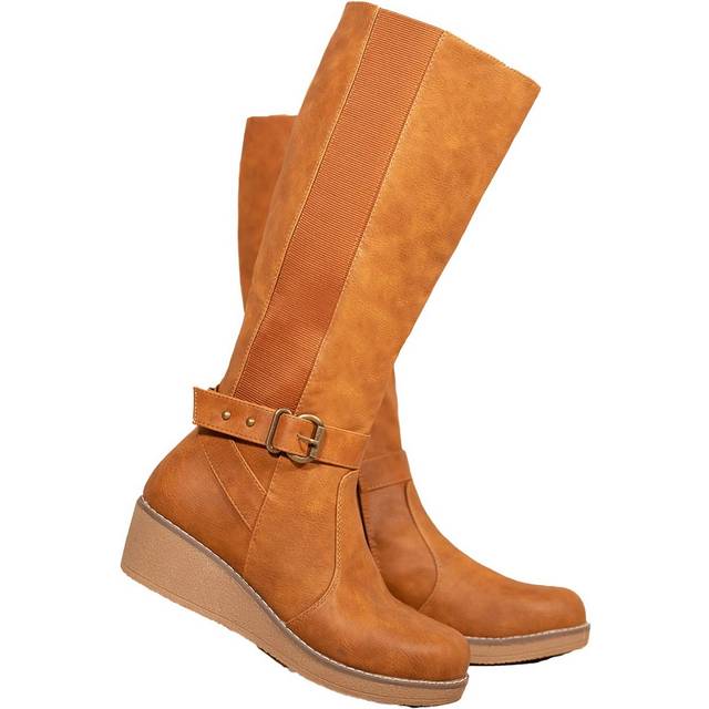 (4 UK, Tan) Where's That From Womens/Ladies Ayleen Wedge Knee-High Boots