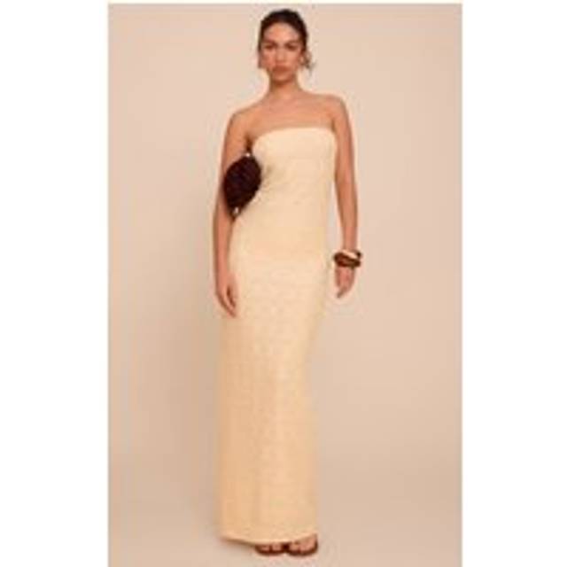 Lemon Textured Column Bandeau Maxi Dress, Lemon - 4
