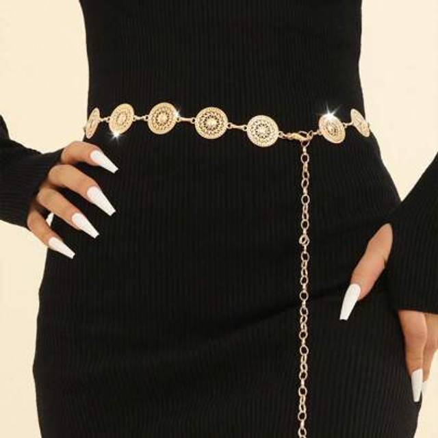 SHEIN 1pc Stylish Boho Women Round Decor Fashionable Chain Belt For Dress Decoration Halloween Summer, School Fall, Autumn, Halloween