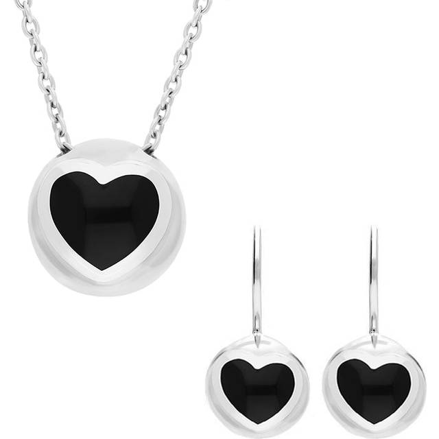 Sterling Silver Whitby Jet Heart Ball Two Piece Set