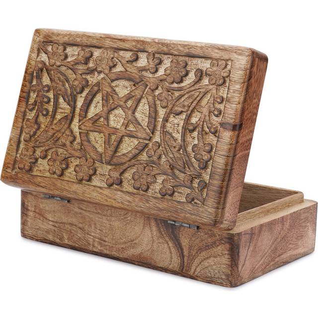 Ajuny Handcrafted Wooden Jewelry Box with Moon and Star Carving - Multipurpose Keepsake  Travel Organizer  Treasure Chest  Trinket Holder -