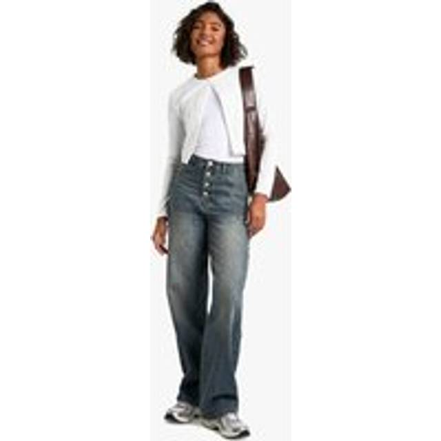 Womens Tall Button Detail Slouchy Fit Jean - Blue - 10, Blue