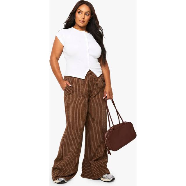 Womens Plus Woven Stripe Wide Leg Trouser - Brown - 18, Brown
