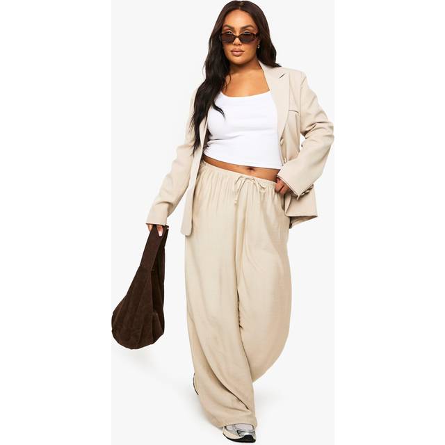 Womens Plus Woven Drawstring Wide Leg Trouser - Stone - 26