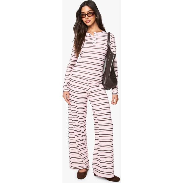 Womens Stripe Wide Leg Trousers - Baby Pink - 12
