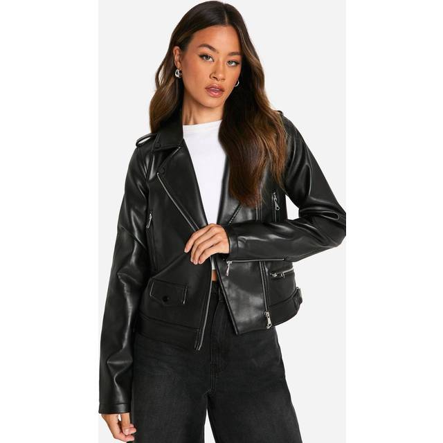 Womens Tall Faux Leather Biker Jacket - Black - 8, Black