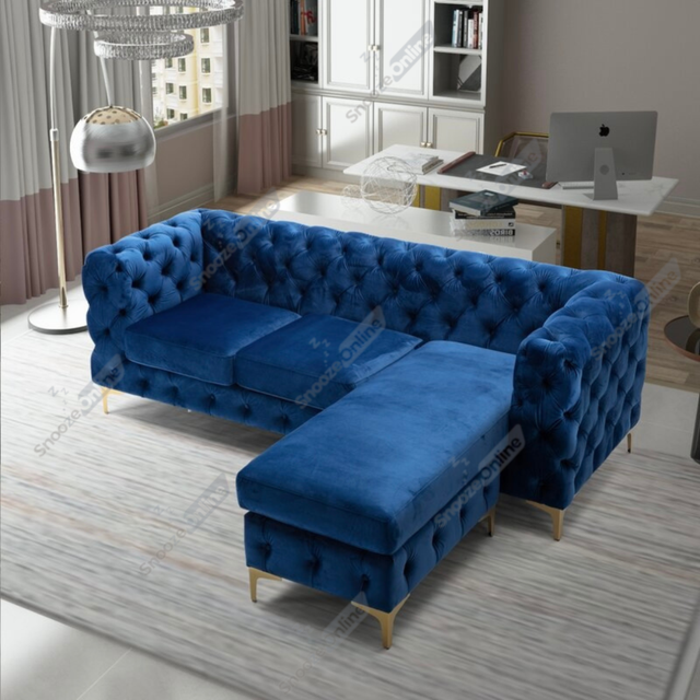 (Black Plush Velvet, Right Hand Facing) SnoozeOnline Plush Velvet L Shaped Corner Sofa Couch Chaise Lounge Suite Settee Left/Right Hand Facing Perfect