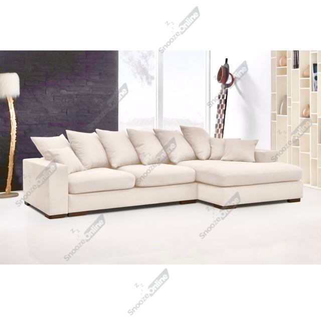 (Cream, Right Hand Facing) SnoozeOnline Plush Chaise Lounge Corner Sofa with Scatter Cushions Left/Right Hand Facing with Modern Design Durable Legs S