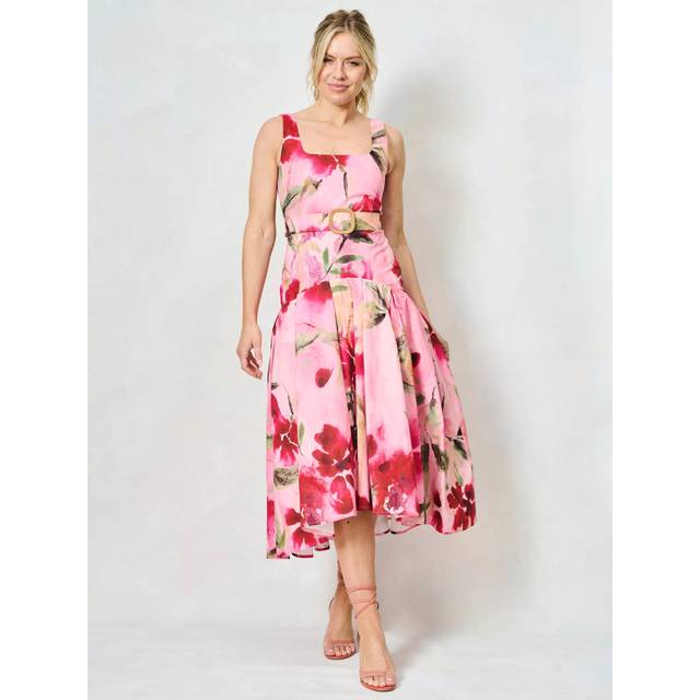 Hope & Ivy The Sybil Floral Belted Midaxi Dress, Pink/Multi