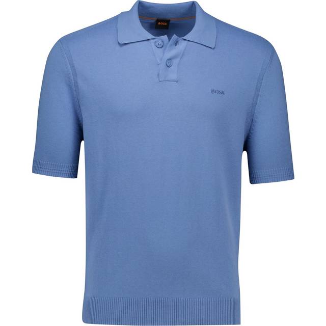 BOSS Asac P Short Sleeve Knitted Polo Shirt - Blue, Open Blue, Size M, Men