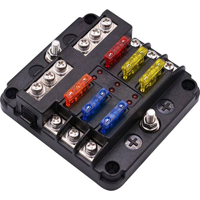 6 Way Blade Fuse Holder Block with LED Indicator for 12V Boat Car